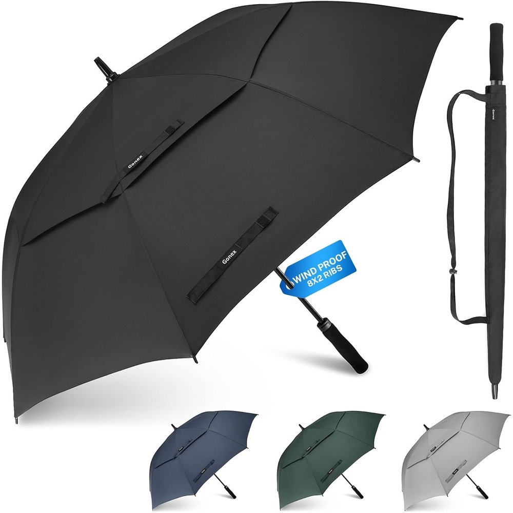 image:imageGonex Windproof Doubleribs Golf Umbrella 6872 inch Auto Open Strong 2x8 Ribs Extra Large Double Vented Canopy Waterproof Rain Umbrella with Comfortable Handle Oversized Sun Umbrella for 24 MenWomen and UV ProtectionBlack