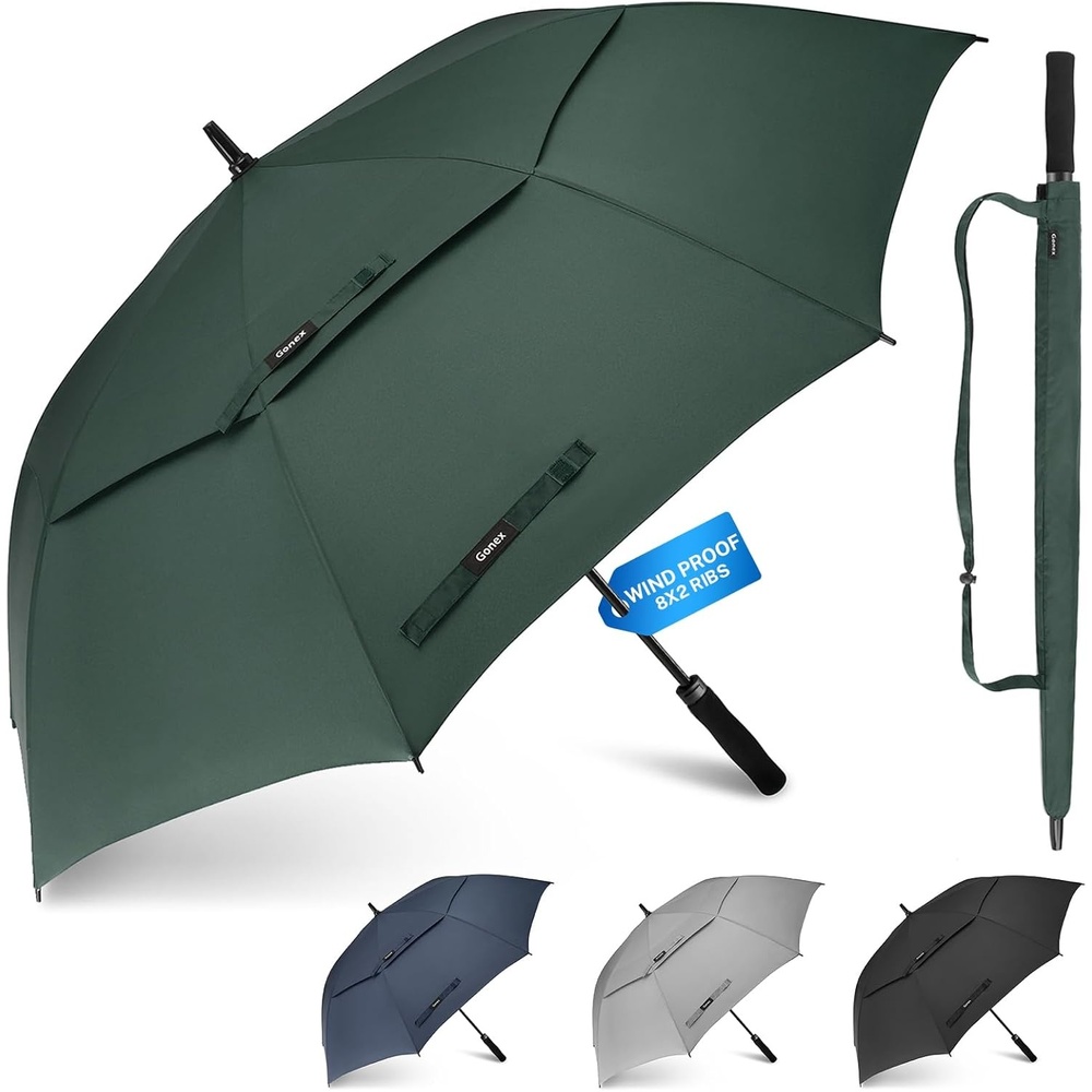 image:imageGonex Windproof Doubleribs Golf Umbrella 6872 inch Auto Open Strong 2x8 Ribs Extra Large Double Vented Canopy Waterproof Rain Umbrella with Comfortable Handle Oversized Sun Umbrella for 24 MenWomen and UV ProtectionDark Green